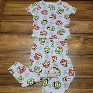2 Pc Super Mario Toddler Grey Pajamas Mario & Luigi - Size 3T
